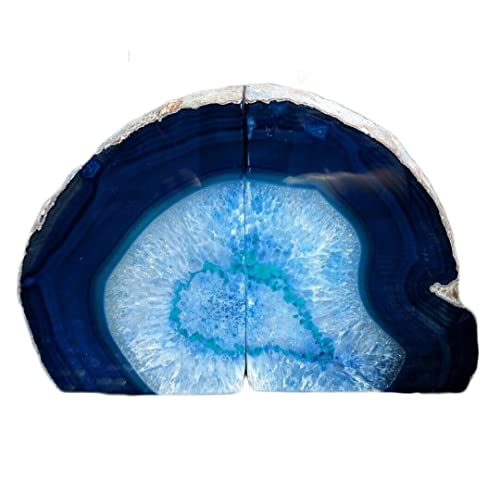 AMOYSTONE Blue Agate Bookends Heavy Duty Stone Book Ends for Bookshelves - color: Blue, size: 6-8 Pounds