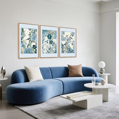 Aurlan 3 Pcs Blue Birds Flowers Framed Canvas Wall Art 24x36 Inch - color: Blue Birds on Botanical, size: 24"L x 36"W