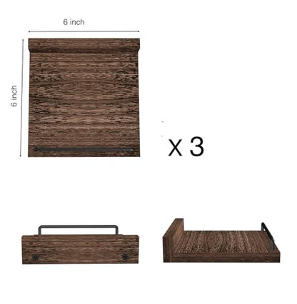 RYOFOBETTO Small Floating Shelf, 6X6 Inches Farmhouse Wall Shelves for Living Room, Bedroom, Picture Frames, Plants, Kitchen, Set of 3 (Brown) - color: Dark Brown, size: 6"