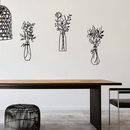 Zzbakress 3 Pieces Metal Flowers Wall Art for Bathroom (Black) - color: Black