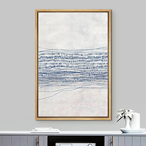 IDEA4WALL Framed Canvas Print Wall Art Grunge Pastel Blue Tan Geometric Waves Abstract Shapes Illustrations Modern Art Contemporary Relax/Calm for Living Room, Bedroom, Office - 24"x36" Natural - color: A03-03-m10, size: 36"L x 24"W