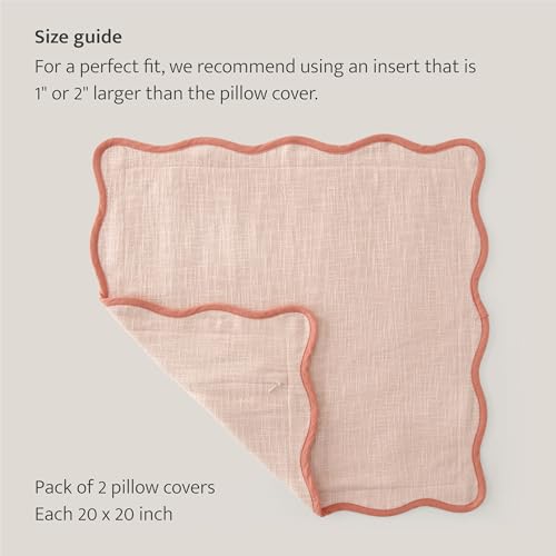 Double Stitch 100% Cotton Scalloped Throw Pillow Covers, Shell Pink - color: Shell Pink, size: 20" x 20" (Pack of 2)