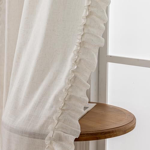 TERLYTEX Linen Curtains for Bedroom Ruffled Edges 47 x 63 Inch, 2 Panels - color: Natural Linen, size: 47"W x 63"L (Pack of 2)