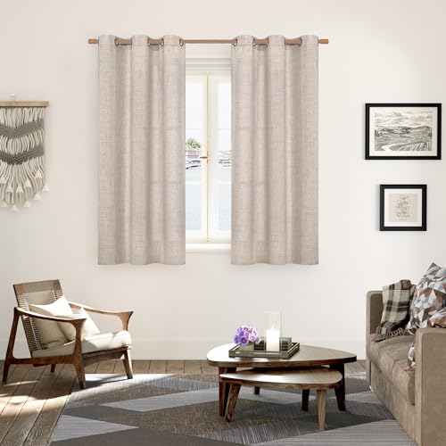 YoungsTex Natural Linen Curtains 48 Inch Length for Living Room Window - color: Natural, size: 42"W x 48"L (Pack of 2)