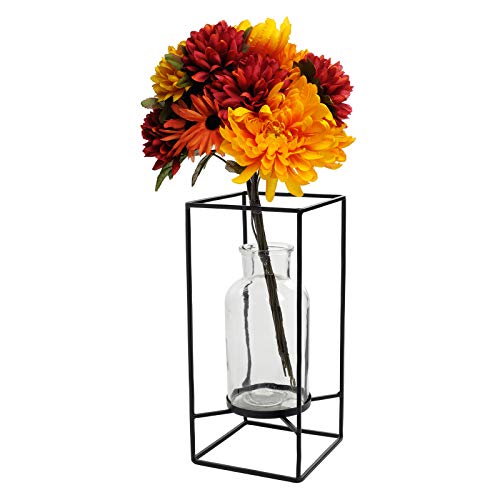 EXCELLO GLOBAL PRODUCTS Decorative Glass Vase with Metal Wire Stand: Clear Vase Decoration for Modern Home Decor (12.5" x 5.75")