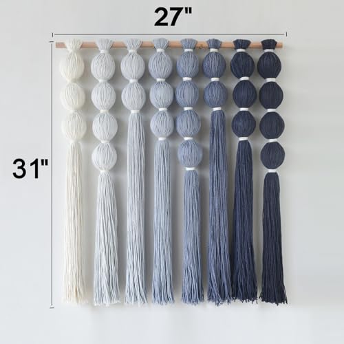 Macrame Wall Hanging Dip Dyed Blue Yarn Wall Art Tassel Decor 27" W*31" L - color: Blue