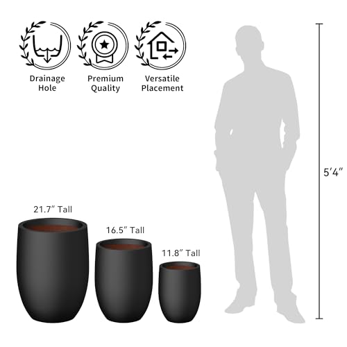 Kante Small Round Curved Black Concrete Planter 9.1" Dia, Outdoor - color: Black, size: 11.8 Inch Tall