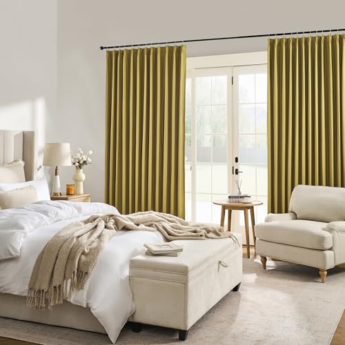 DUALIFE Mustard Yellow Pinch Pleated Blackout Curtains 63 Inches Long, Back Tab with Hooks, Linen Full Black Out Thermal Insulated Track Curtain for Bedroom Living Room,40 W x 63 L, 2 Panels - color: Mustard Yellow, size: 40"W x 63"L (Pack of 2)