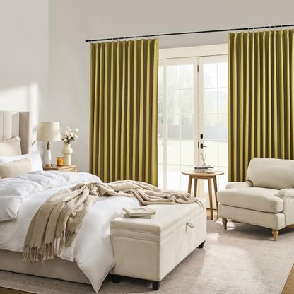 DUALIFE Mustard Yellow Pinch Pleated Blackout Curtains 63 Inches Long, Back Tab with Hooks, Linen Full Black Out Thermal Insulated Track Curtain for Bedroom Living Room,40 W x 63 L, 2 Panels - color: Mustard Yellow, size: 40"W x 63"L (Pack of 2)