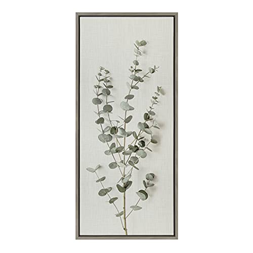 Kate and Laurel Eucalyptus Botanical I Framed Linen Textured Canvas Wall Art by The Creative Bunch Studio; 18x40 Gray; Decorative Plant Art - color: Gray