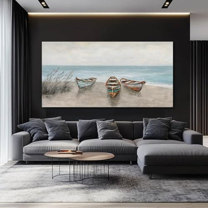 WINKAILIN Large Ocean Boat Canvas Wall Art for Living Room 29x58 Inch - color: Blue and Brown, size: 58"L x 29"W