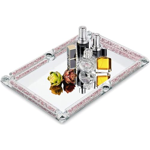 Crystal Glass Tray, 11.8"x7.9" Rose Rectangular Perfume Tray - color: Rose