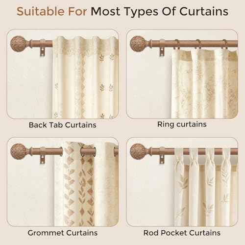 Curtain Rod 36-60 Inch, Boho Wood 1 Inch Curtain Rods for Windows - color: Natural Wood, size: 36''-60'' (1 Pack)