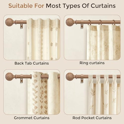 Curtain Rod 36-60 Inch, Boho Wood 1 Inch Curtain Rods for Windows - color: Natural Wood, size: 36''-60'' (1 Pack)