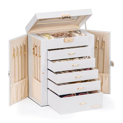 Homde Jewelry Box Large for Women: 6 Layers Organizer with 5 Drawers - color: White