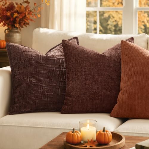MIULEE Slubby Textured Decorative Fall Throw Pillow Covers Brown 20x20 - color: Brown, size: 20" x 20" (Pack of 2)