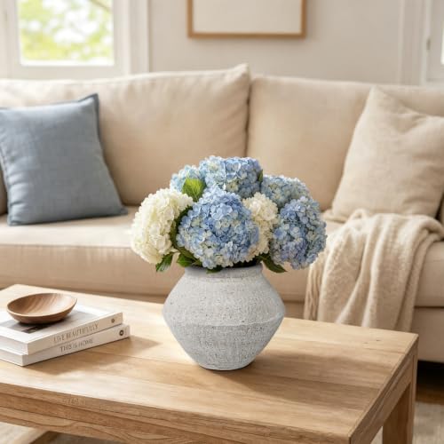 Briful Rustic Ceramic Vase 6'' Decorative Farmhouse Table Vase, Off White - color: Off-white#749