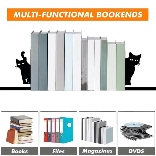 Decorative Black Cat Bookends, Metal