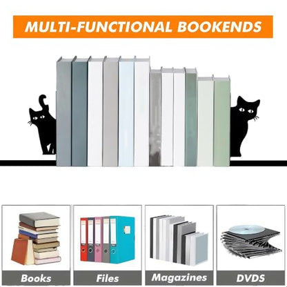 Decorative Black Cat Bookends, Metal