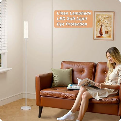 Nukanu Floor Lamp with Remote Control,White,Linen lampshade - color: white+Beige linen