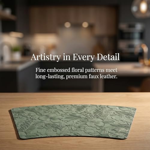 Faux Leather Set of 6, Placemats with Carving Floral Design - color: Green