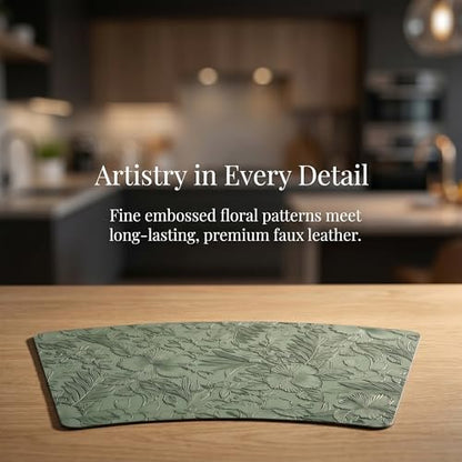 Faux Leather Set of 6, Placemats with Carving Floral Design - color: Green