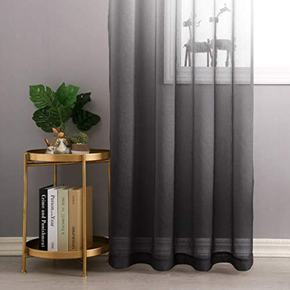 DWCN Black Ombre Sheer Curtains 84 Inches Long for Living Room 2 Panels Set - color: Black, size: 52"W x 84"L (Pack of 2)