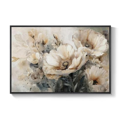 Framed Neutral Floral Wall Art for Modern Farmhouse Living Room, 24x36 In - color: Neutral Beige