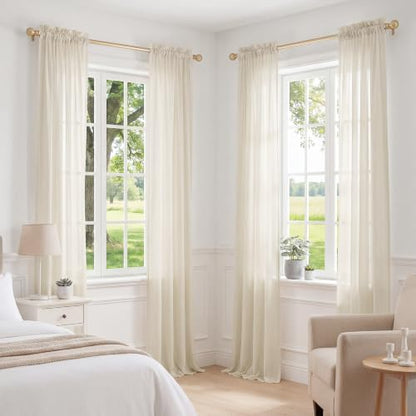 PONY DANCE 4 Panels Sheer Curtains 96 Inches Long, Beige, W 42" x L 96" - color: Beige, size: 42"W x 96"L (Pack of 4)