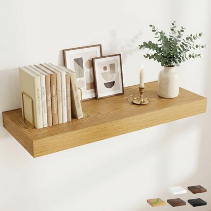 36 Inch Long Floating Shelves for Wall Set of 1, 12"D Wood Grain Shelves - color: Oak, size: 36"Wx12"Dx2"H, 1P