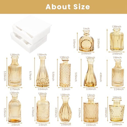 TBWIND Gold Amber Glass Bud Vases Set of 12, Small Vases for Flowers - color: Amber-12pcs, size: 12Pcs