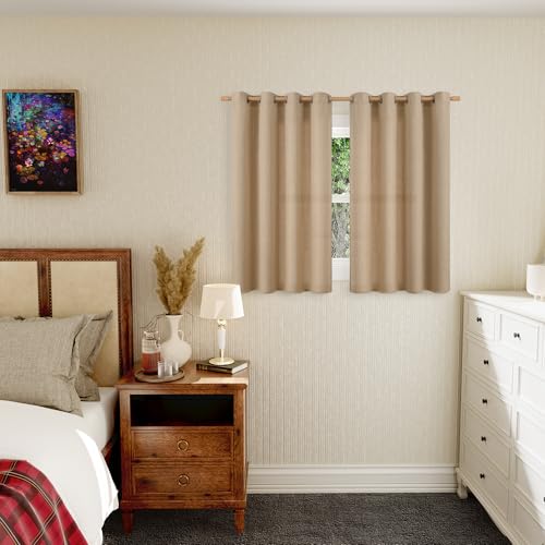 BGment Short Tan Curtains for Bedroom,54 inches Long 2 Panels - color: Tan, size: 52"W x 54"L (Pack of 2)