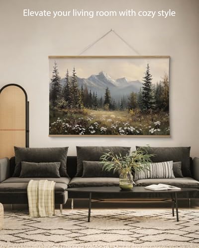 ARPEOTCY Extra Large Framed Wall Art, Wildflower Mountain Forest, 36x54 In - color: Snow Mountain Pine Forest