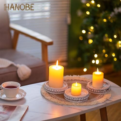 Hanobe Wooden Candle Holder for Pillar Candles Set of 3 Candlestick Holders