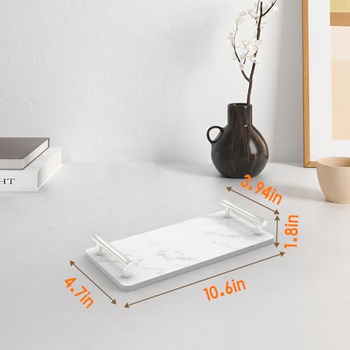XZHXFX Marble Bathroom Tray with Silver Handles,Small, - color: Silver, size: 10.6" x 4.7" x 2"