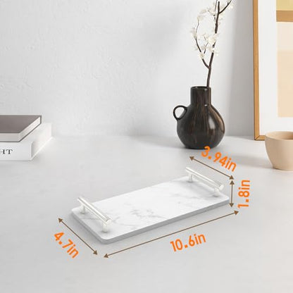 XZHXFX Marble Bathroom Tray with Silver Handles,Small, - color: Silver, size: 10.6" x 4.7" x 2"