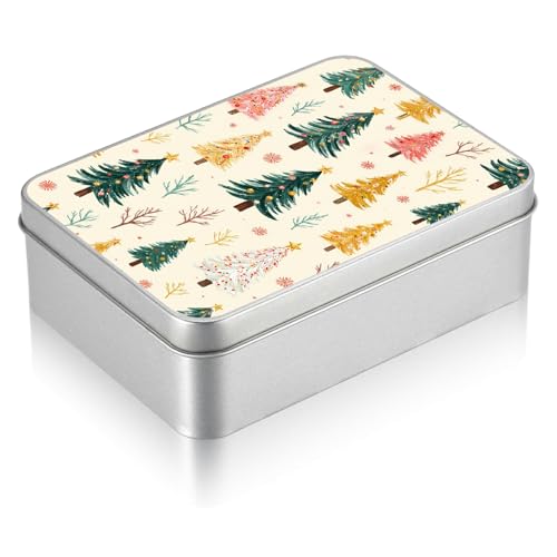 Small Metal Tin Box with Lid, Rectangular Silver Metal Storage Container, 4.92"×3.54"×1.57" Gift Decorative Empty Box, Autumn Forest - color: Autumn Forest, size: Small(4.92"×3.54"×1.57")