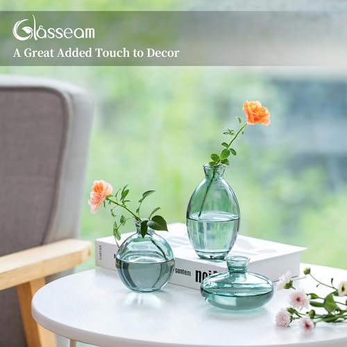 Glasseam Glass Bud Vase for Centerpieces: 12Pcs Green Mini Small Vases Bulk - color: Green, size: 4 Sets
