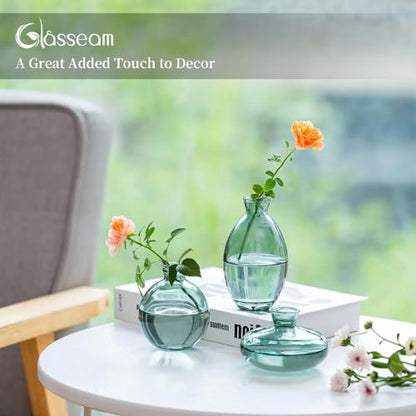 Glasseam Glass Bud Vase for Centerpieces, 6Pcs Green Small Flower Vase Set - color: Green, size: 2 Sets