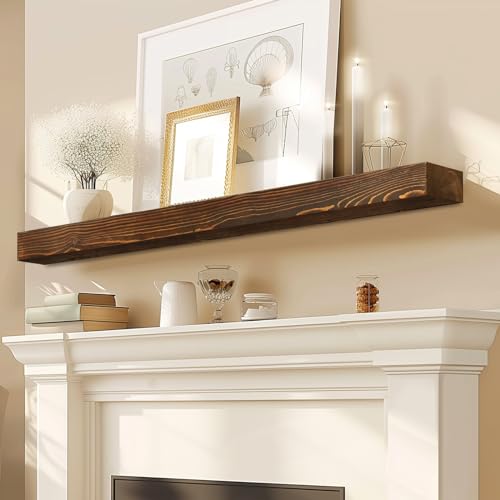 48x7x3in Solid Pine Wood Fireplace Mantel, Weathered Brown - color: Weathered Brown, size: 48x3x7-solid