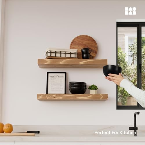 Natural Wood Floating Shelves for Wall 20 Inch Oak, Wooden Bathroom Shelf - color: Gold Oak, size: 20 Inch