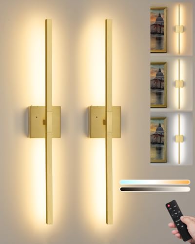 Rayogale Gold Battery Operated Wall Sconces with Remote Control - color: Gold, size: 24 Inch(2 Pack)