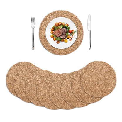 Round Woven Placemats Set of 8, 13.7 Inch Boho Farmhouse Rattan Placemats Rustic Braided Wicker Table Place Mats Chargers for Dinner Plates - size: 13.7 Inch Set of 8