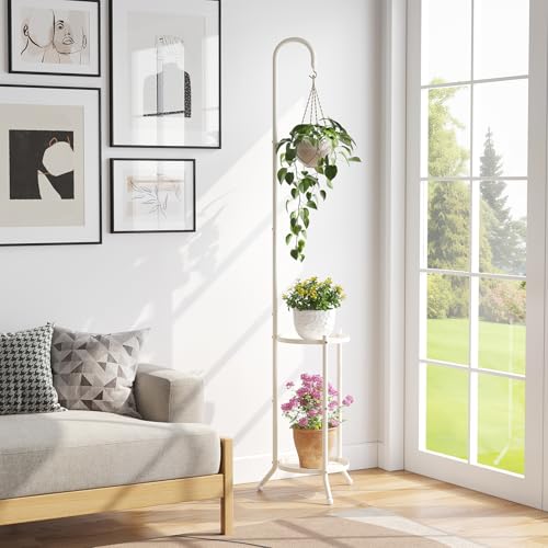 Hanging Plant Stand,Plant Shelf Outdoor Indoor Plant Rack,White - color: White
