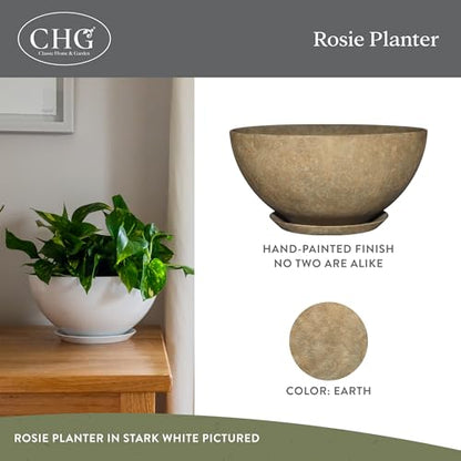 GROWSCAPE Rosie Planter Bowl, with Drainage and Saucer, 10” Earth - color: Earth
