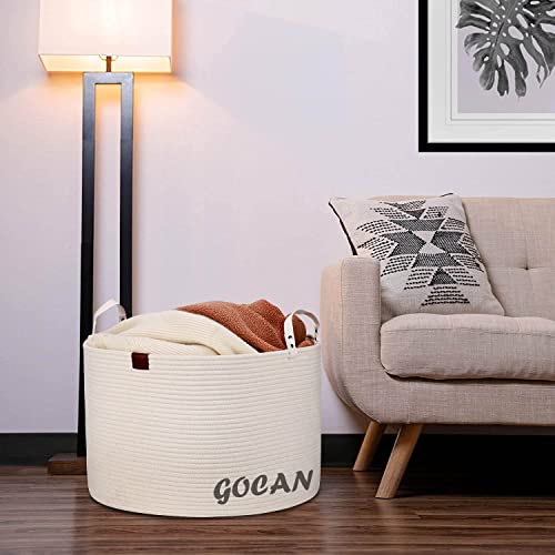 Cotton Rope Woven Laundry Basket 22"X 22"X 14" with handles（Cream）XXXL - color: Cream