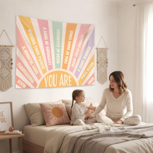 Zussun Boho Sunshine Inspirational Classroom Tapestry Backdrop 60 x 44 Inch - color: Orange Navy, size: 60"L x 44"W