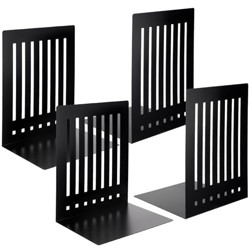 4 Pcs 8 Inch Heavy Duty Bookends Non-Skid Base, Black - color: Black, size: 8 Inch