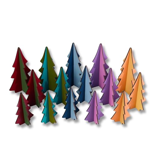 Your Heart's Content Set of 15 Wooden Interlocking Trees, Winter Tabletop Decor, Christmas Mantel, Handcrafted in USA, Sustainable Holiday Décor, Wedding (Assorted Set 15) - color: Assorted Set 15