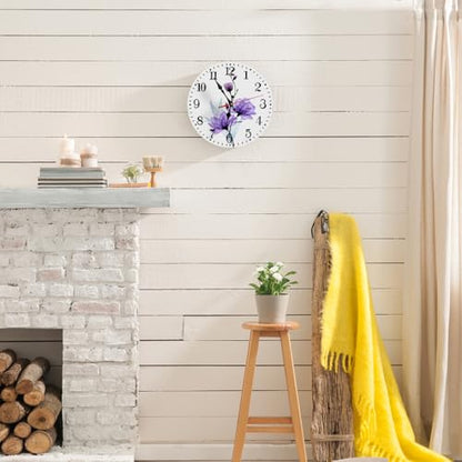 Ansouyi Round Wall Clock Battery Operated Clocks Wallclock 10 Inch,X-Ray Purple Roses Flowers and Leaves Silent Non Ticking Wall Clock for Living Room,Kitchen,Home,Bathroom,Bedroom,Office or School - color: Purple Roses